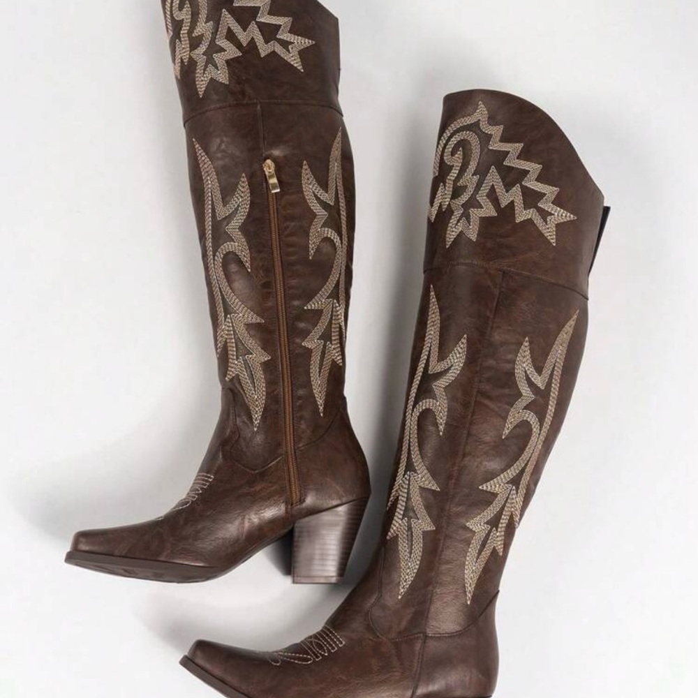 Brown Western Knee-High Boots